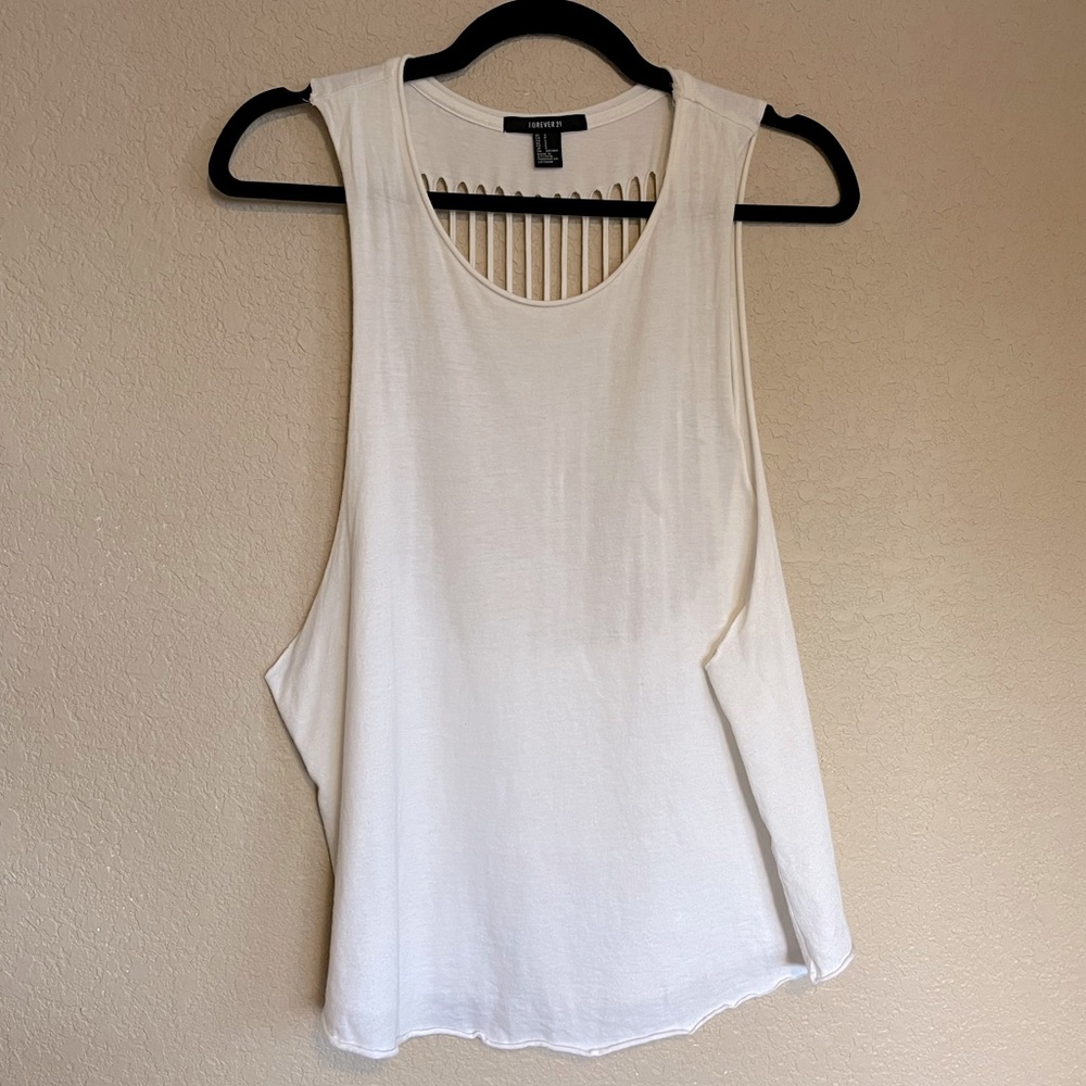 White Muscle Tee with Cut Out Back